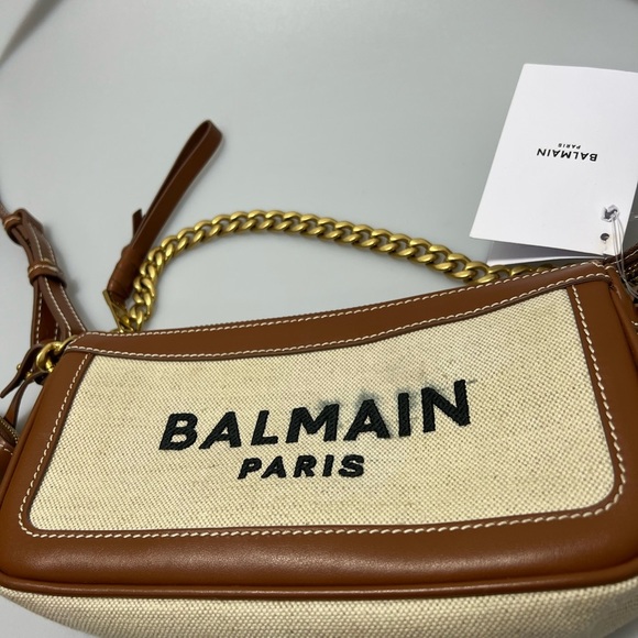Balmain B-Army Canvas Pouch-On-Chain Beige - Picture 3 of 9